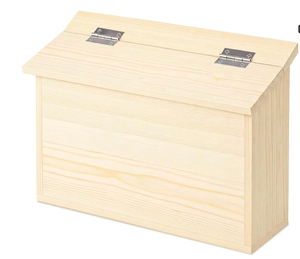 Unfinished wooden flat-back mailbox with hinged lid