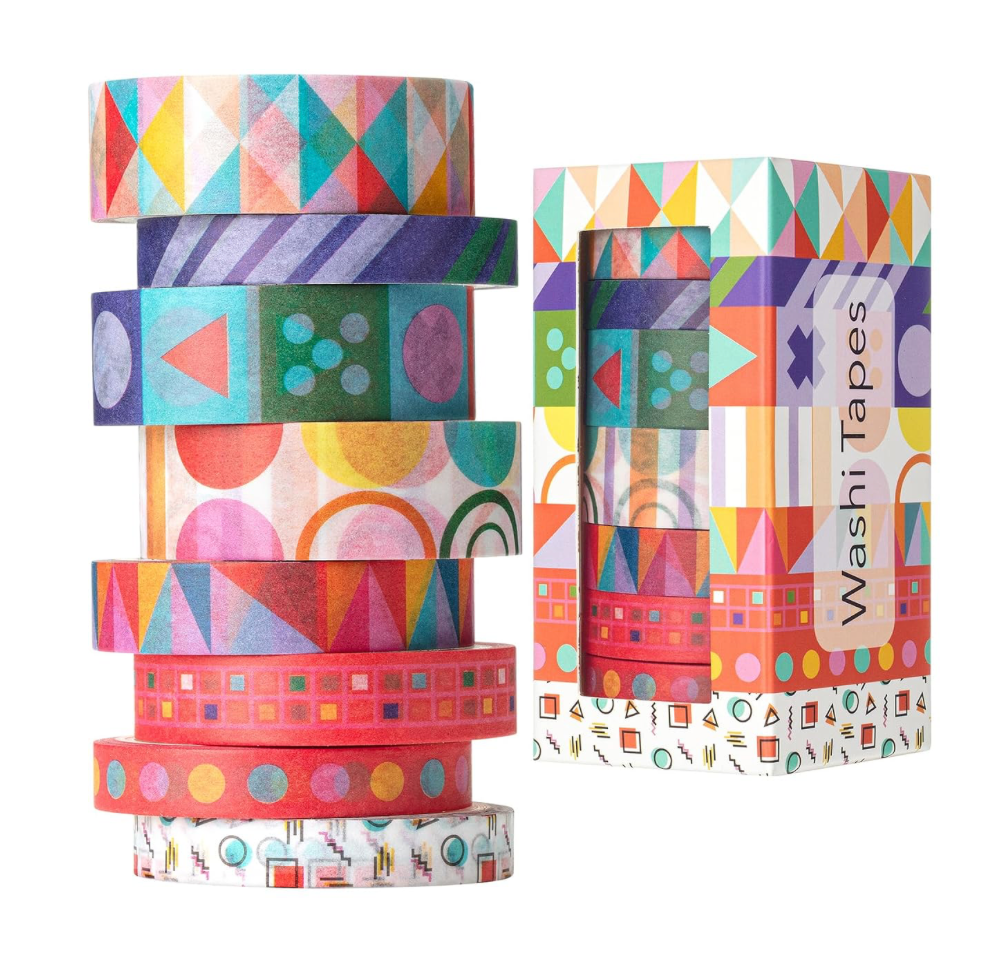 Colorful geometric washi tape set, 10 rolls
